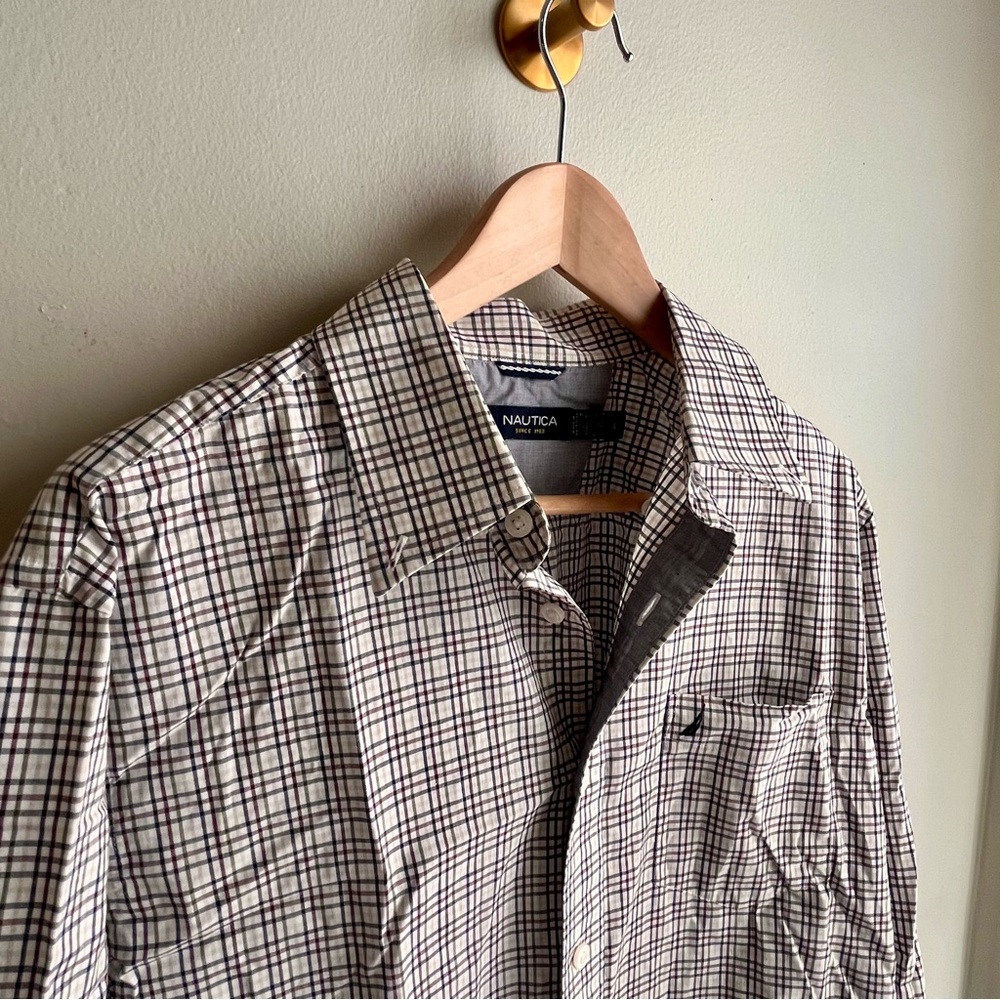 Nautica Plaid Long Sleeve Button-Down Shirt Men’s  Cotton Blend | Size M